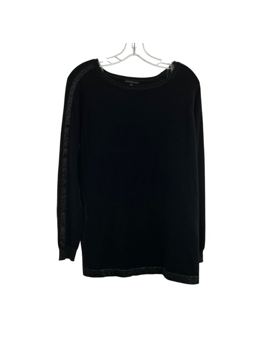 Staccato Women's Glitter Trimmed Pullover Sweater Black Long Sleeve Size Medium